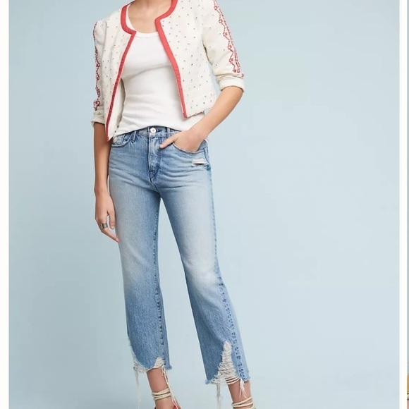 3X1 Higher Ground Straight Barrel Leg Crop Jeans Raw Chewed Hem Rushmore Wash 28 - Picture 15 of 16